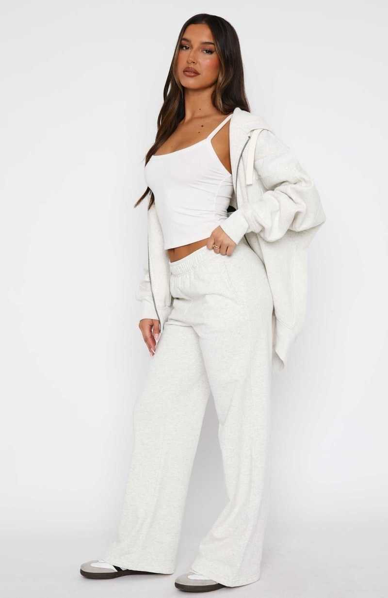 White Fox Can't Sleep Wide Leg Sweatpants Grey Marle | RXQHSV-390