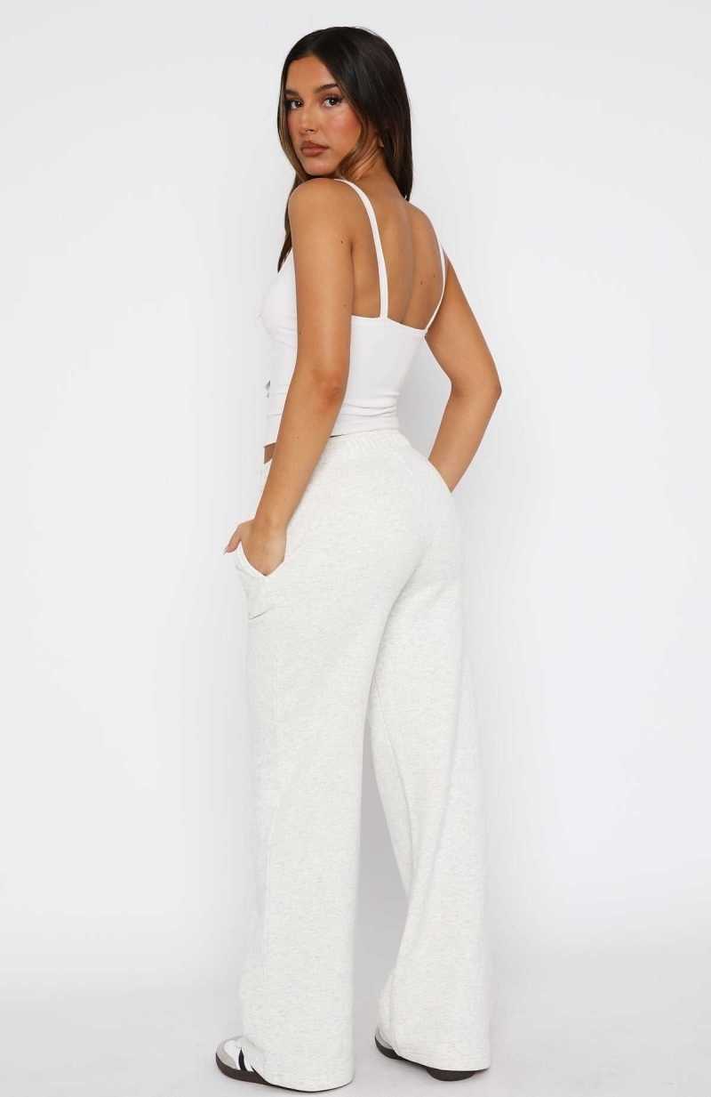 White Fox Can't Sleep Wide Leg Sweatpants Grey Marle | RXQHSV-390