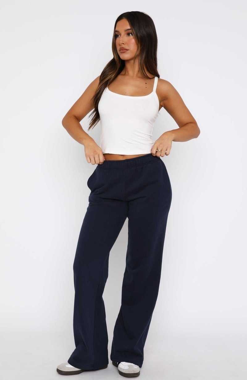 White Fox Can't Sleep Wide Leg Sweatpants Navy | FKGBQU-487