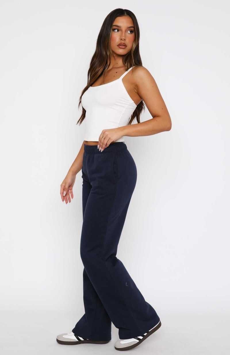 White Fox Can't Sleep Wide Leg Sweatpants Navy | FKGBQU-487