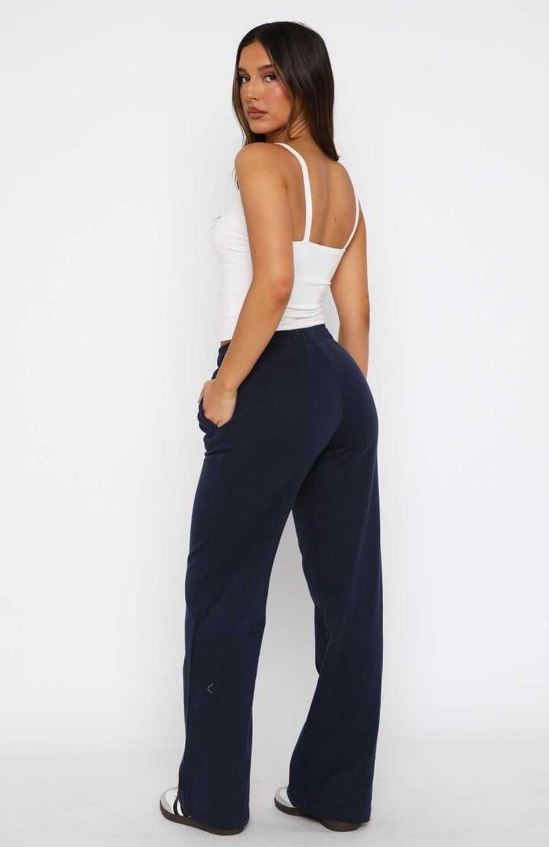 White Fox Can't Sleep Wide Leg Sweatpants Navy | FKGBQU-487