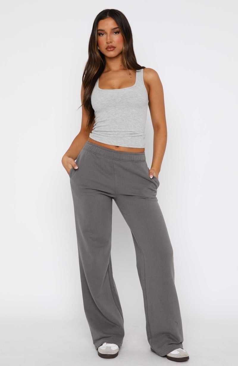 White Fox Can't Sleep Wide Leg Sweatpants Charcoal | LOQEHY-503