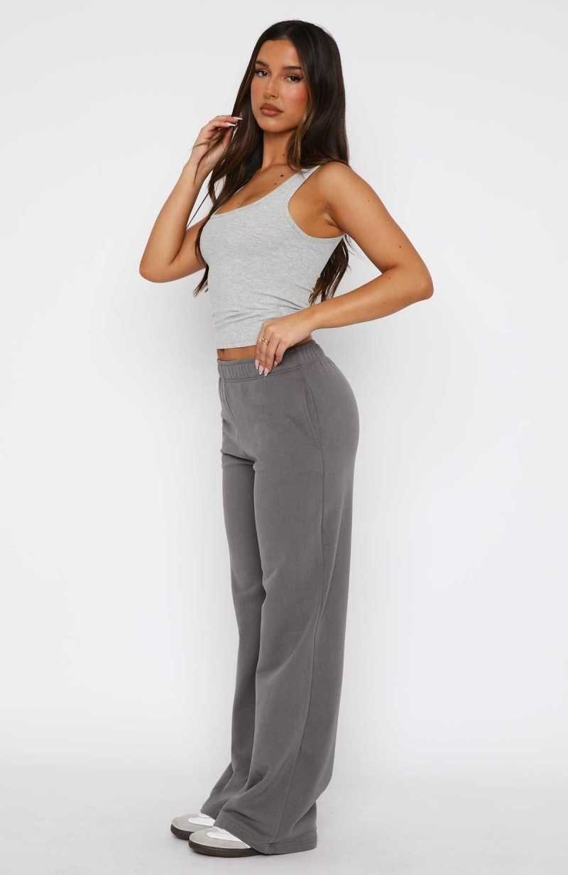 White Fox Can't Sleep Wide Leg Sweatpants Charcoal | LOQEHY-503