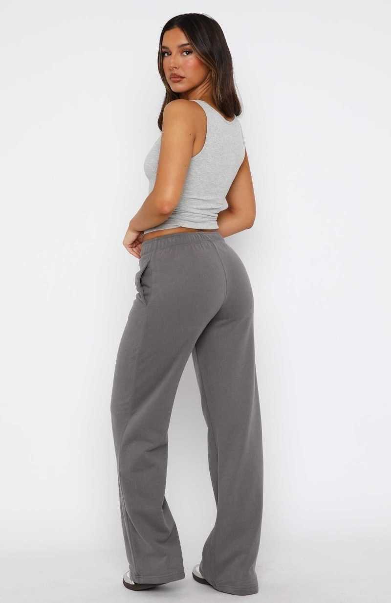 White Fox Can't Sleep Wide Leg Sweatpants Charcoal | LOQEHY-503