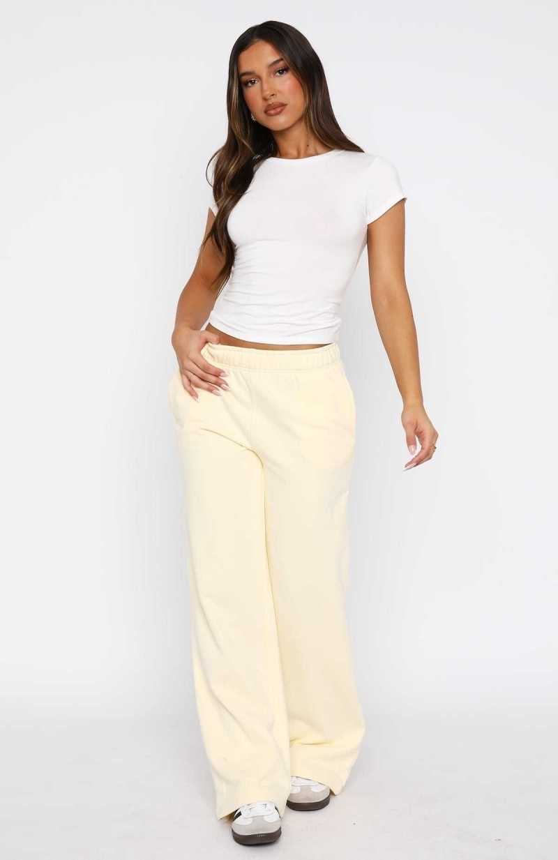 White Fox Can't Sleep Wide Leg Sweatpants Cream | FKWXON-294