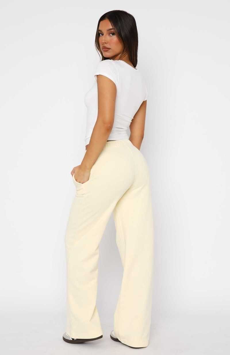 White Fox Can't Sleep Wide Leg Sweatpants Cream | FKWXON-294