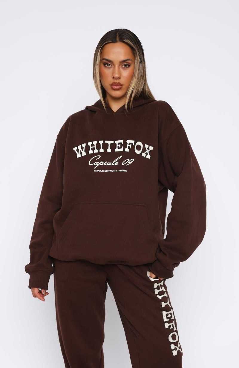 White Fox Capsule 9 Catch A Vibe Oversized Hoodie Espresso | BFDCZW-762