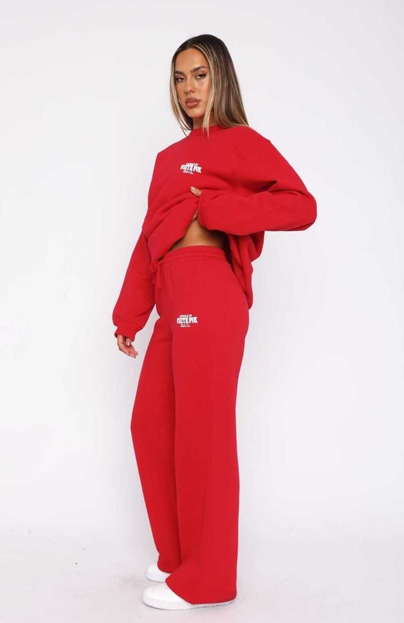 White Fox Capsule 9 Rodeo Crew Wide Leg Sweatpants Red | NJXZFC-480