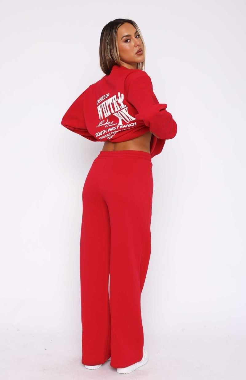 White Fox Capsule 9 Rodeo Crew Wide Leg Sweatpants Red | NJXZFC-480