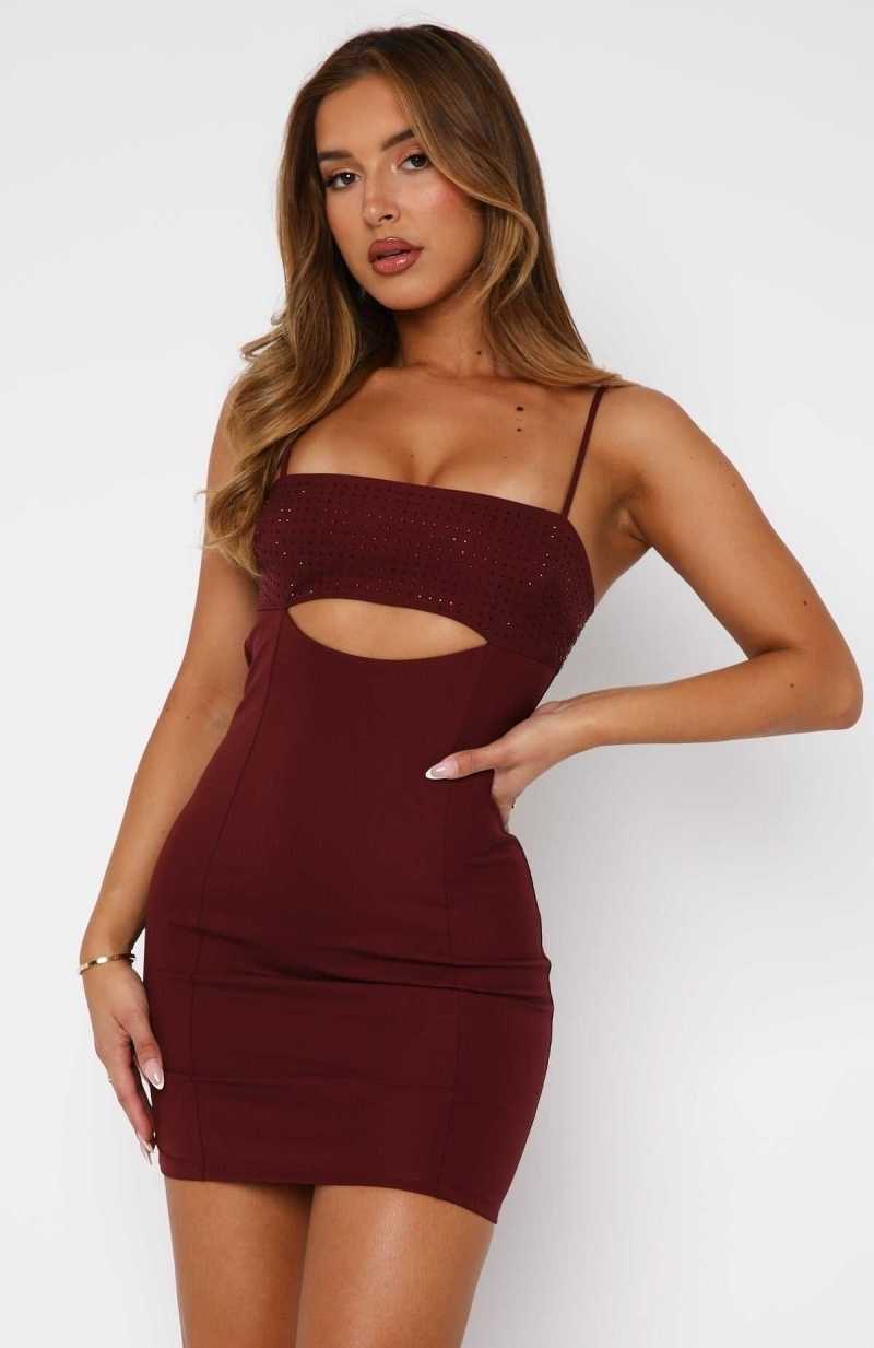 White Fox Casa Drama Embellished Mini Dress Wine | WERCGK-683