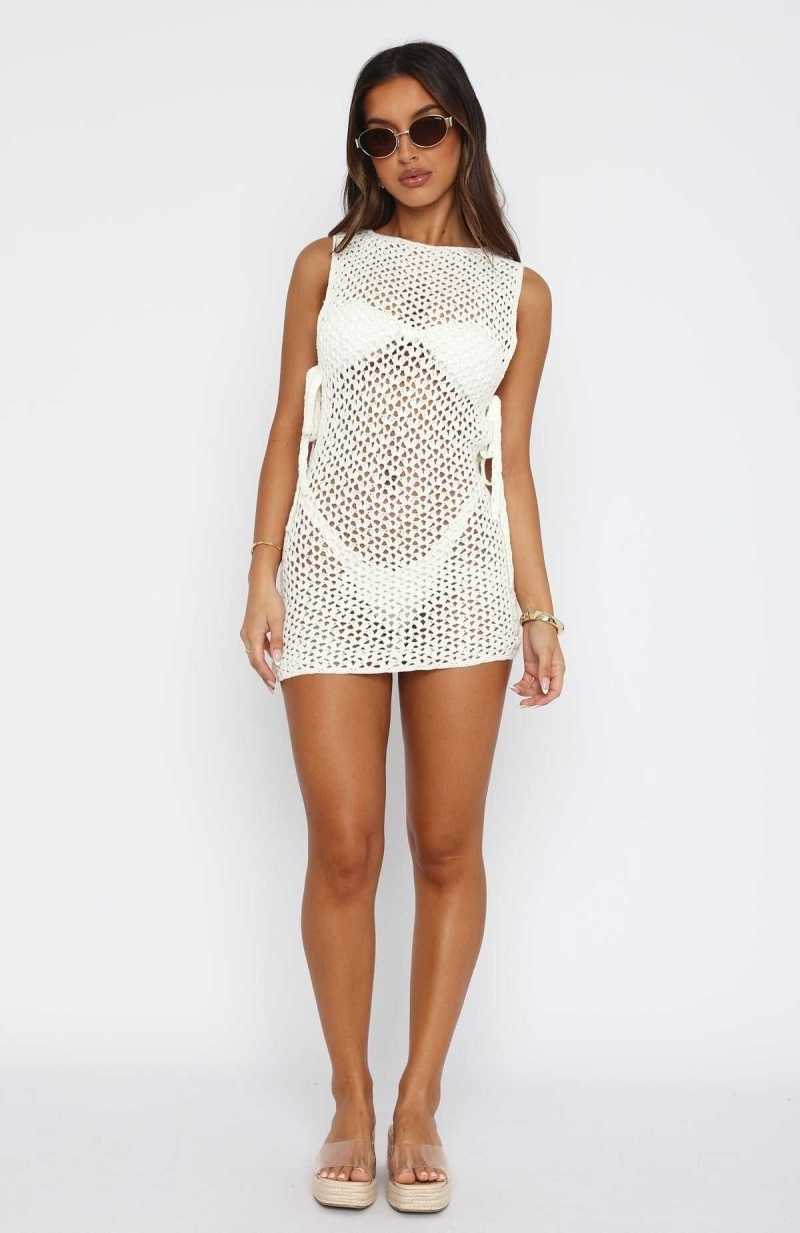 White Fox Checking My Messages Mini Dress Off White | GXDJIY-064