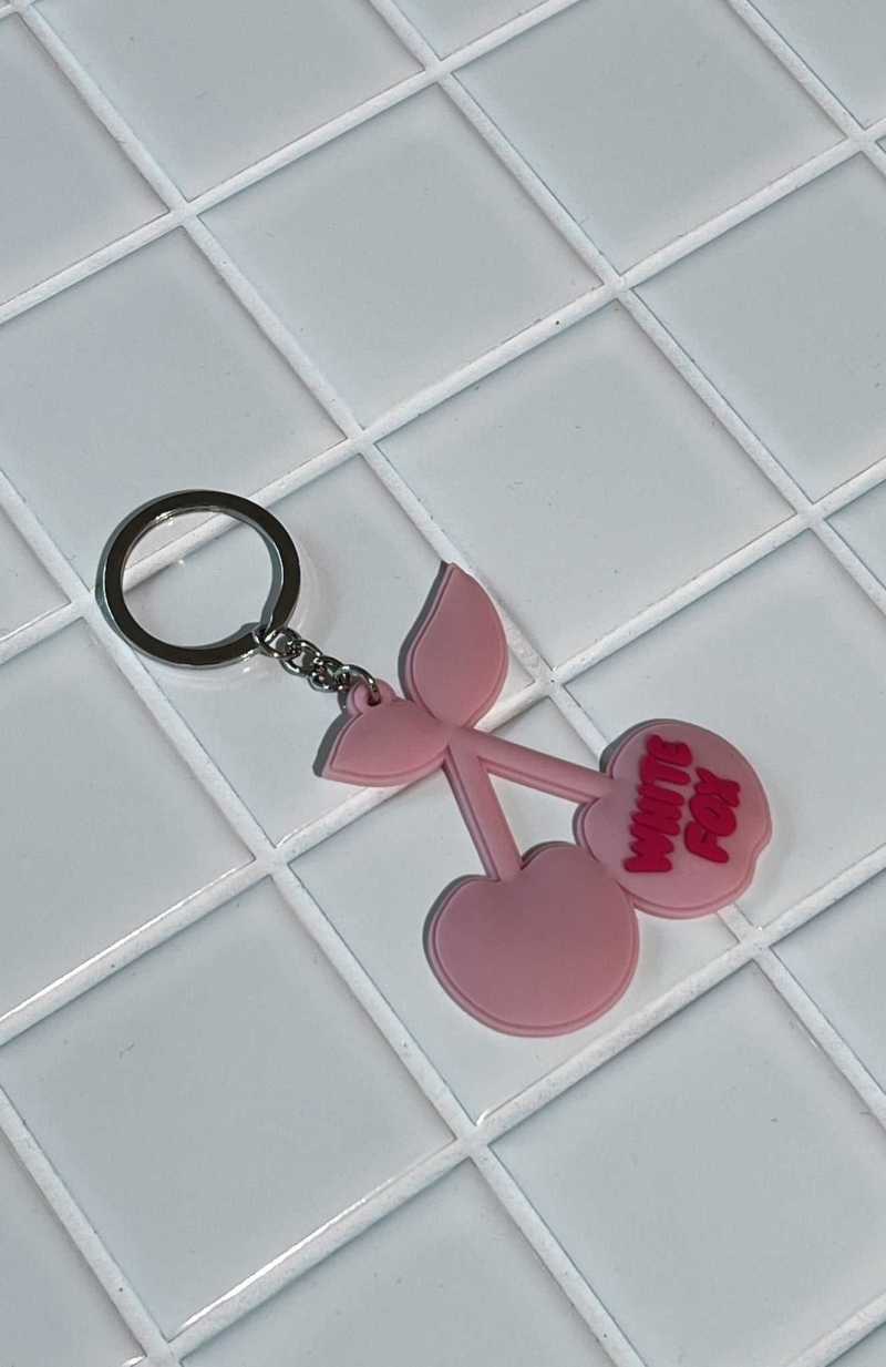 White Fox Cherry On Top Keychain Pink | JNRSFU-501