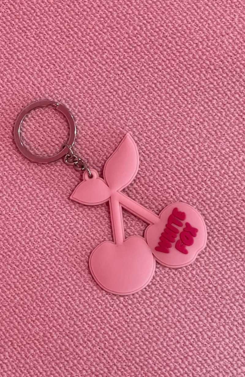 White Fox Cherry On Top Keychain Pink | JNRSFU-501