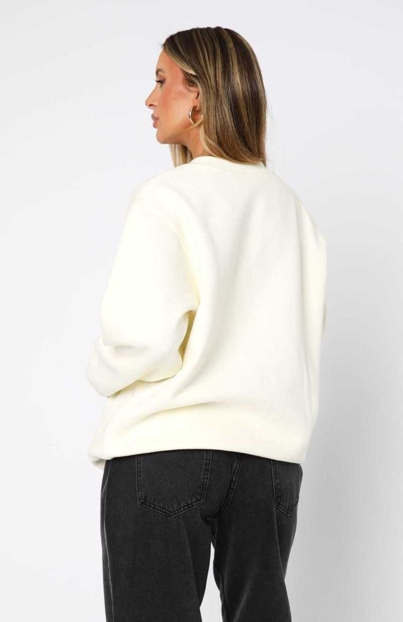 White Fox Cherry Swish Oversized Sweater Cream | RIGKSP-419