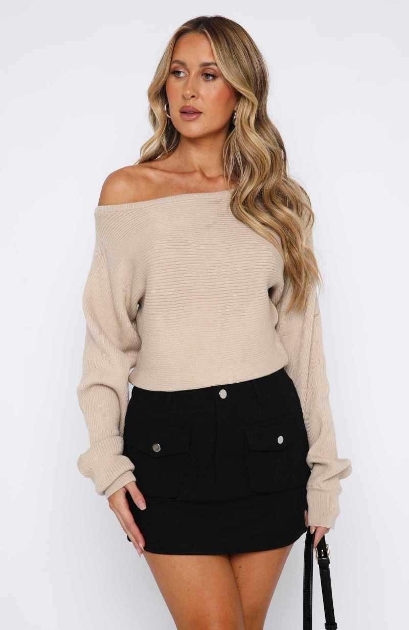 White Fox Cover Me Up Knit Sweater Oat | NRKITV-629