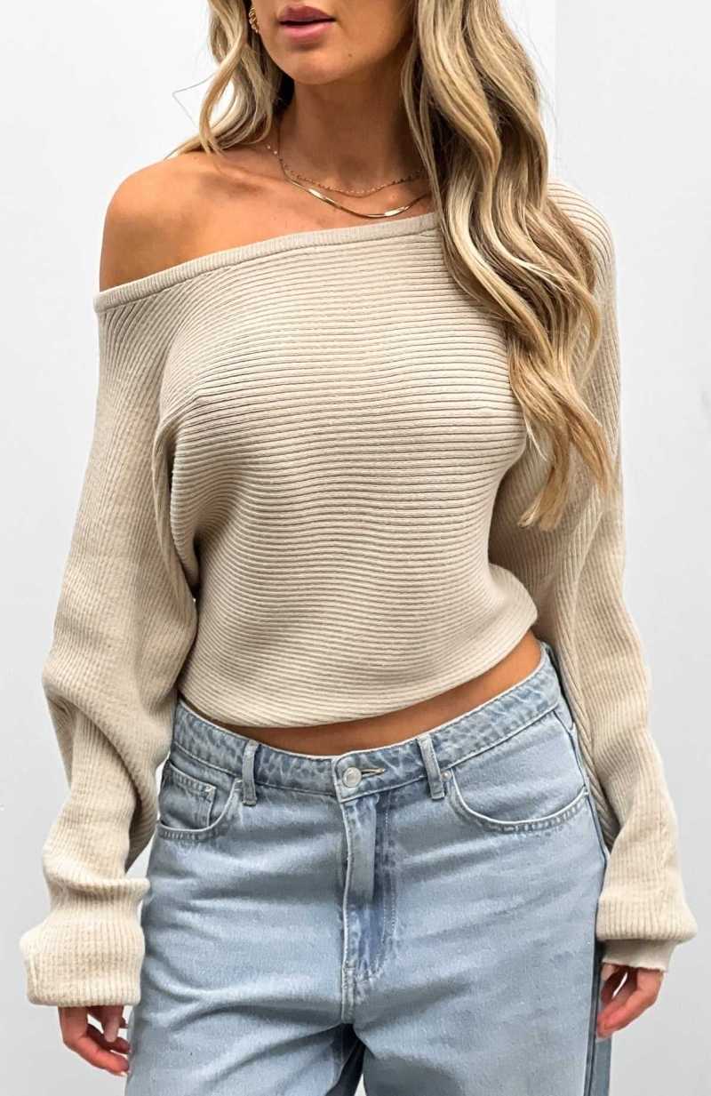 White Fox Cover Me Up Knit Sweater Oat | NRKITV-629