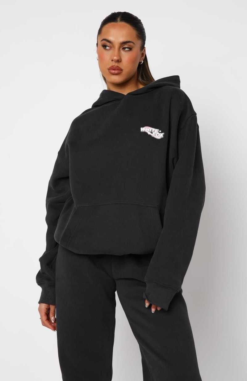 White Fox Creating Art Oversized Hoodie Charcoal | SDQAEZ-279