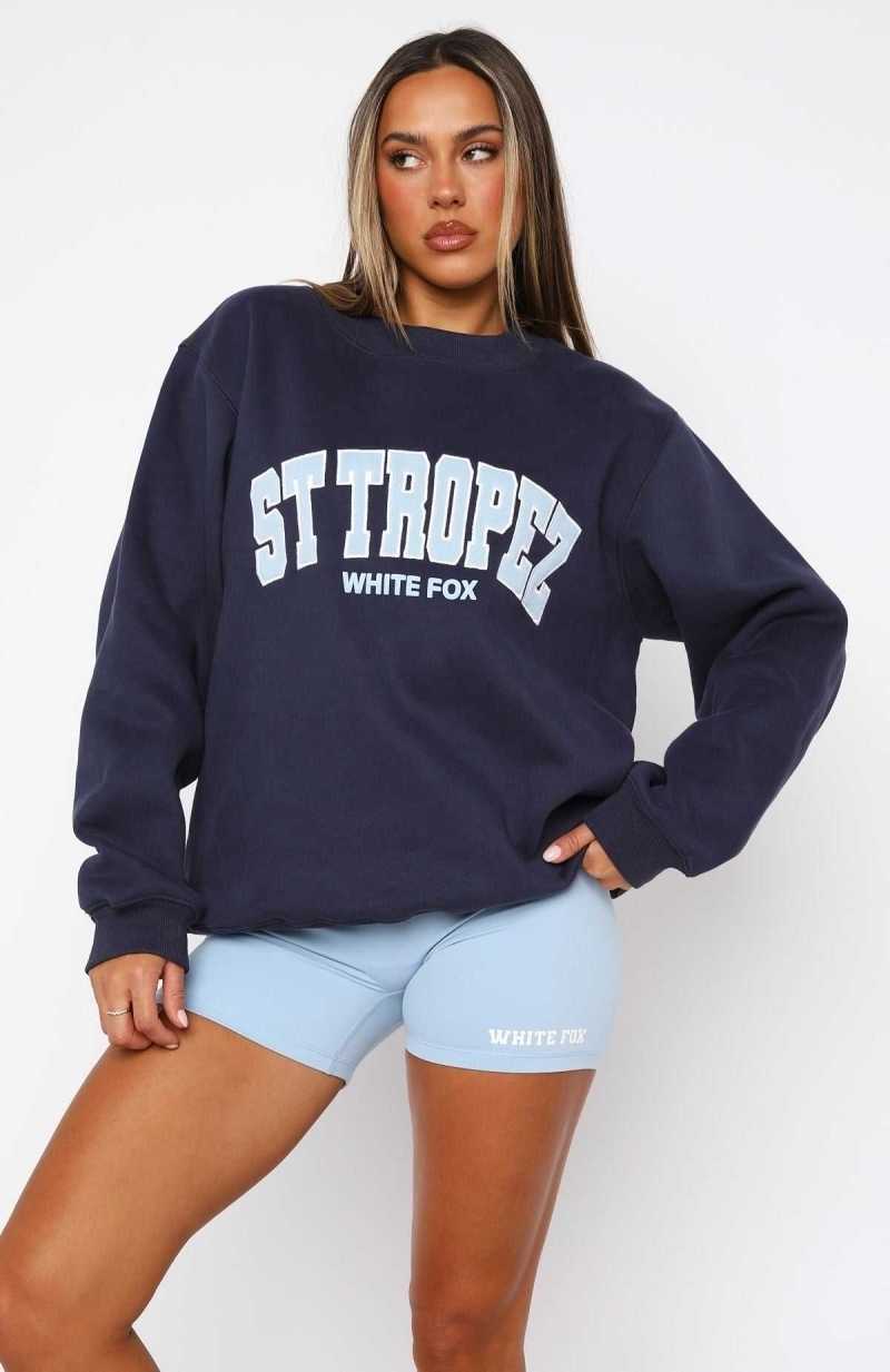 White Fox Decade Classics All Time Oversized Sweater Navy | XAZIPL-467