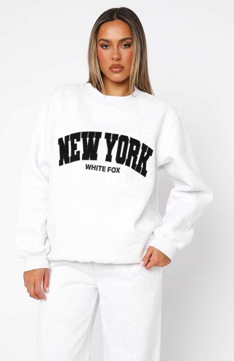 White Fox Decade Classics All Time Oversized Sweater Grey Marle | JHIVFT-408