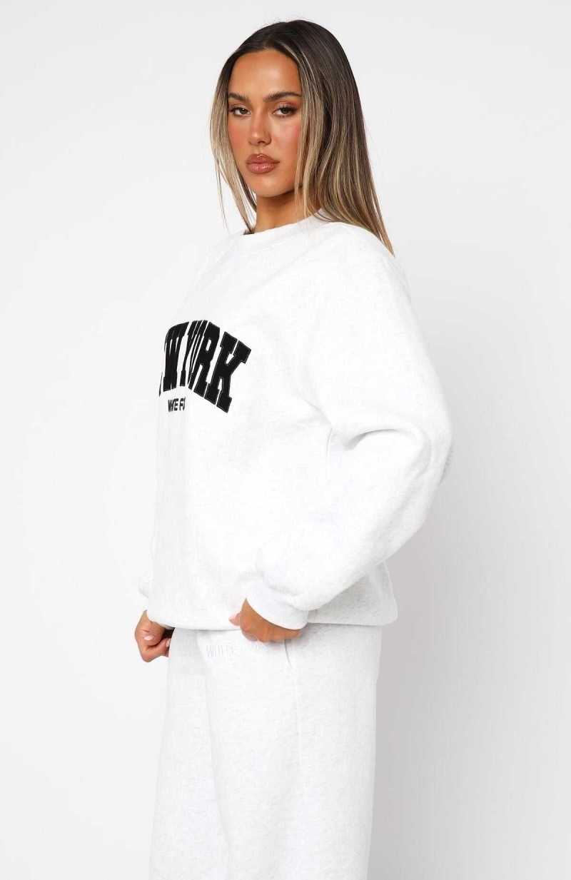 White Fox Decade Classics All Time Oversized Sweater Grey Marle | JHIVFT-408