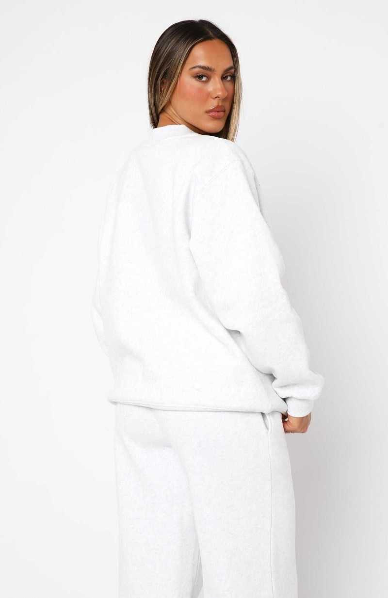 White Fox Decade Classics All Time Oversized Sweater Grey Marle | JHIVFT-408