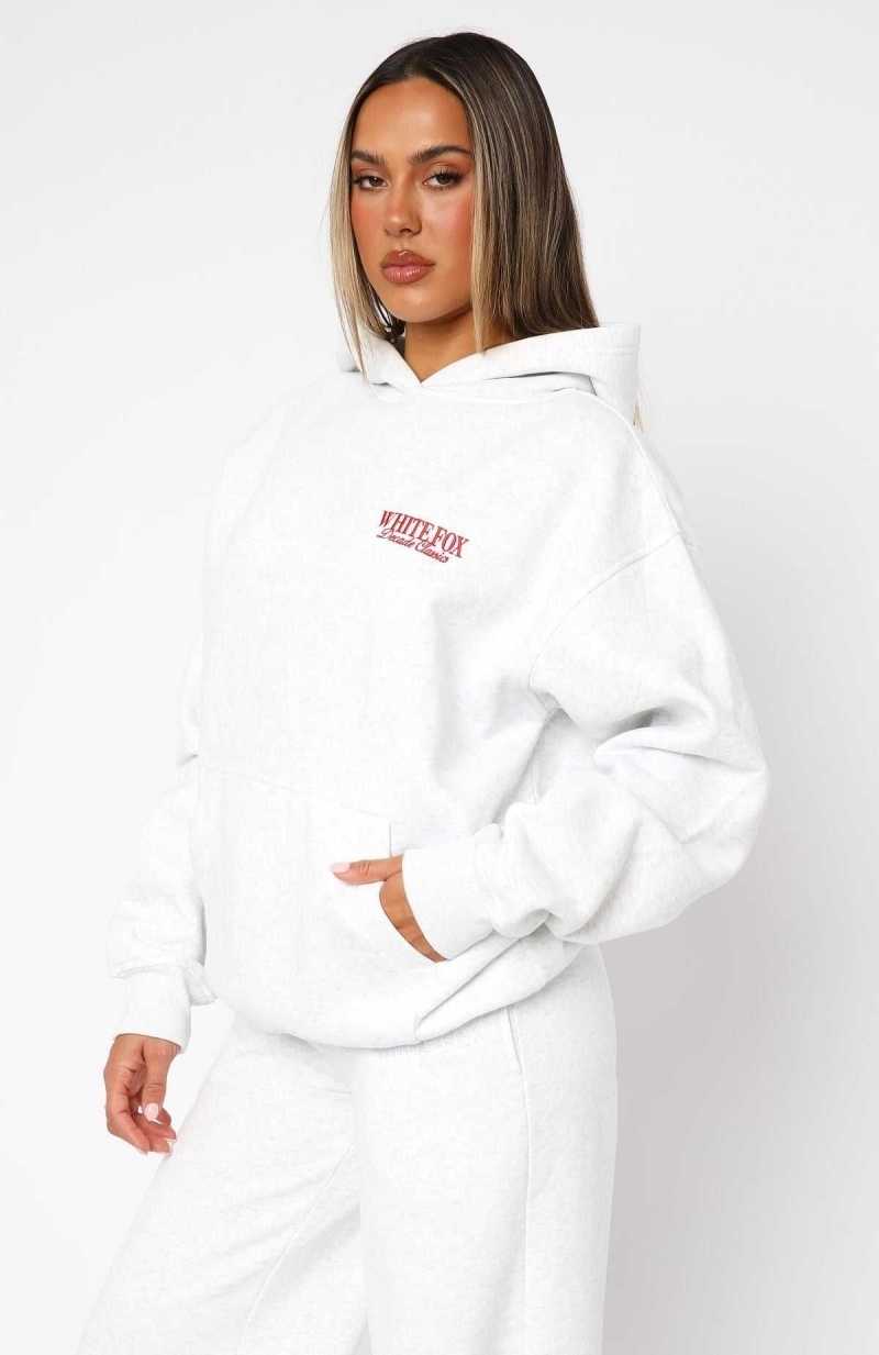 White Fox Decade Classics Essential Oversized Hoodie Grey Marle | CJFOWD-948