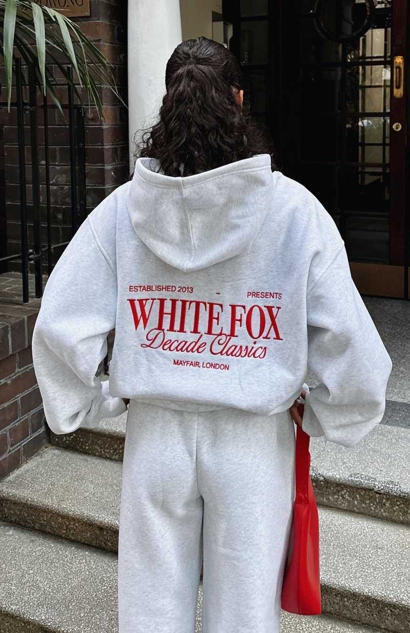 White Fox Decade Classics Essential Oversized Hoodie Grey Marle | CJFOWD-948