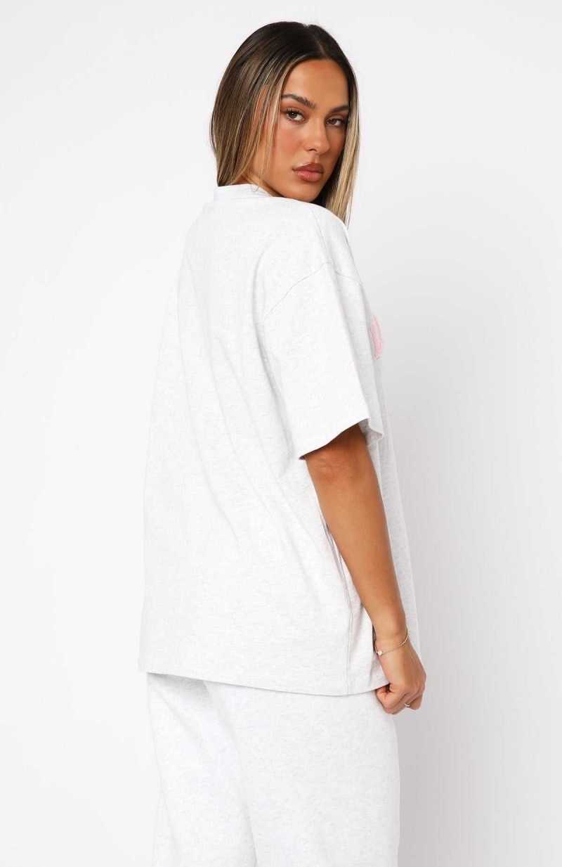 White Fox Decade Classics Global Oversized Tee Grey Marle | NZILCD-579