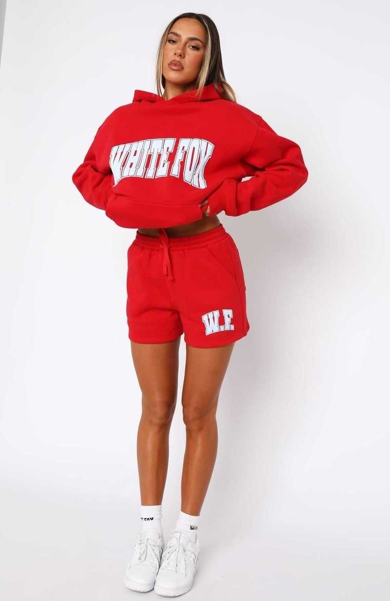 White Fox Decade Classics Varsity Lounge Shorts Red | VKAMHT-453