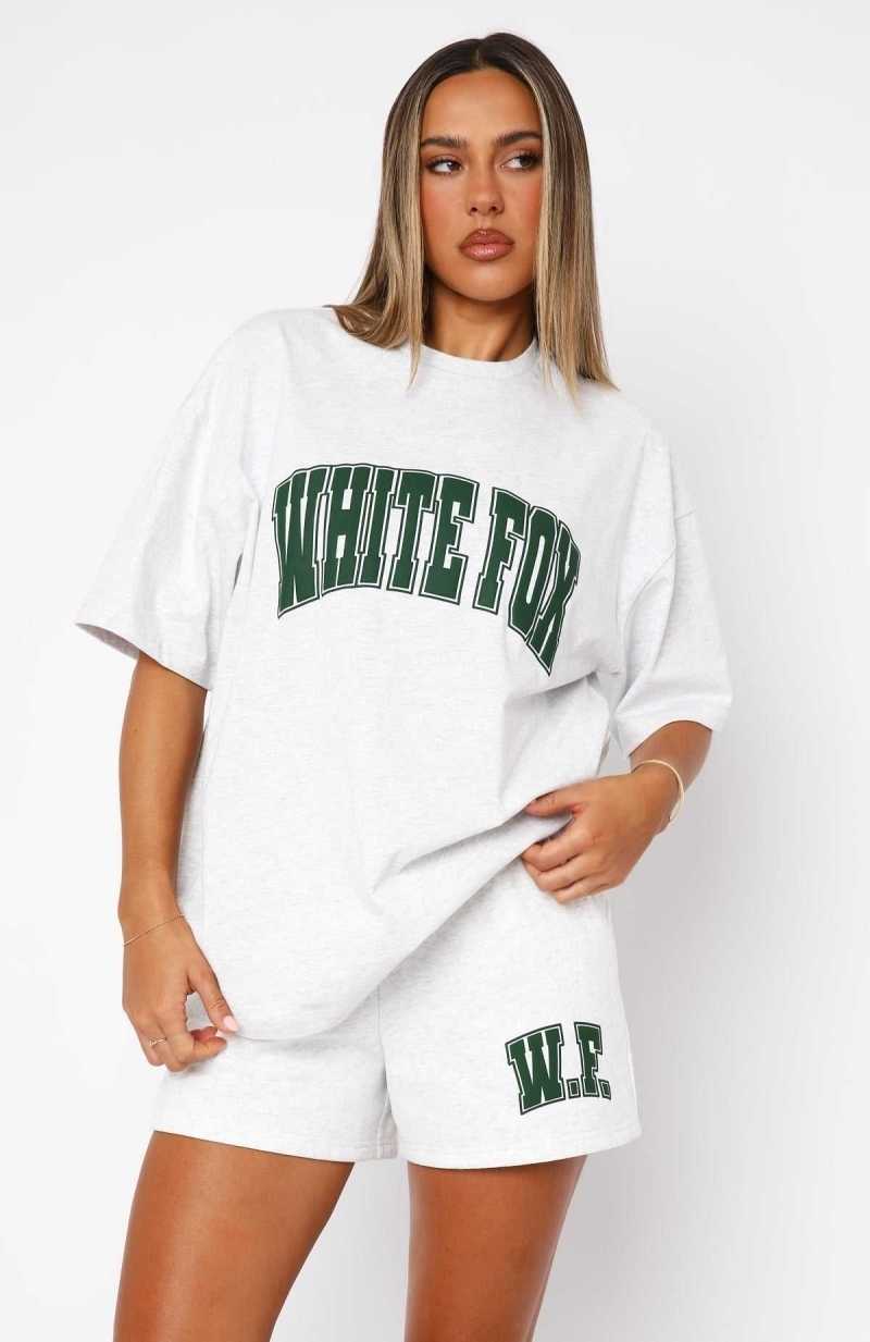 White Fox Decade Classics Varsity Oversized Tee Grey Marle | KCUXNQ-184