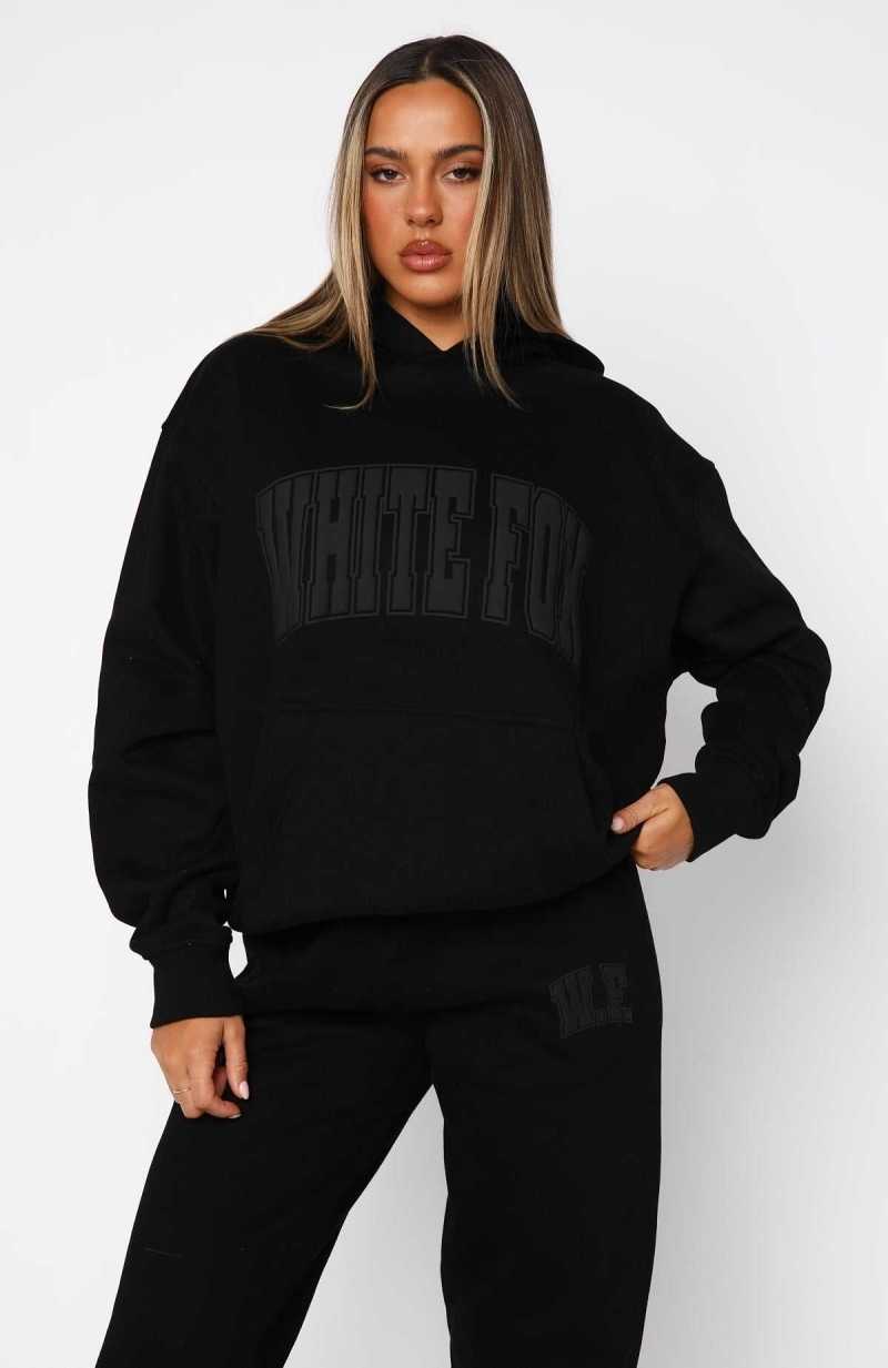 White Fox Decade Classics Varsity Oversized Hoodie Black | IXCLVH-543