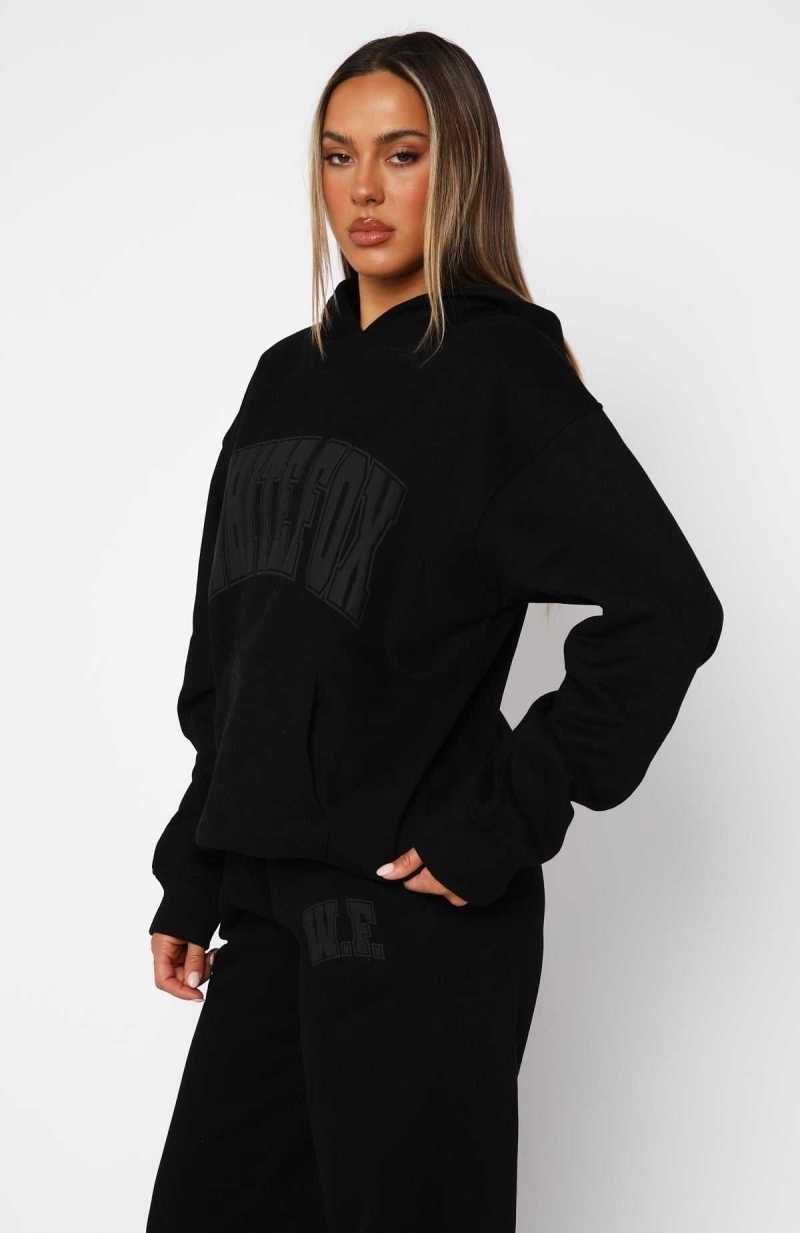 White Fox Decade Classics Varsity Oversized Hoodie Black | IXCLVH-543