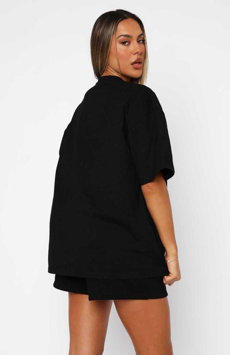 White Fox Decade Classics Varsity Oversized Tee Black | AHFUWD-568