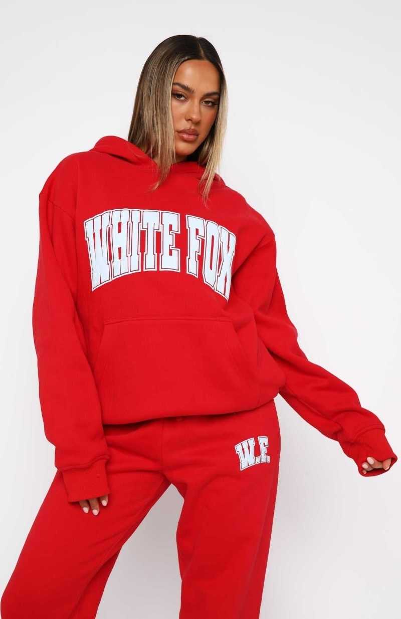 White Fox Decade Classics Varsity Oversized Hoodie Red | DOUGKT-635