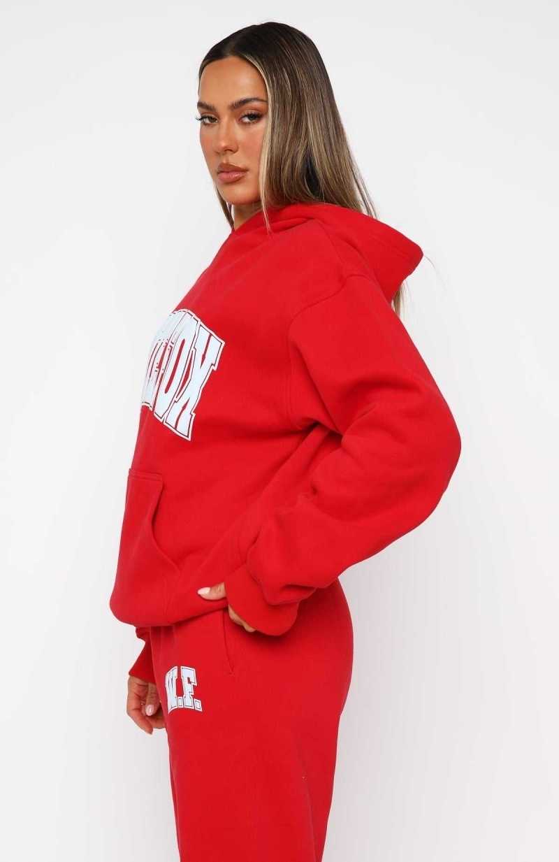 White Fox Decade Classics Varsity Oversized Hoodie Red | DOUGKT-635