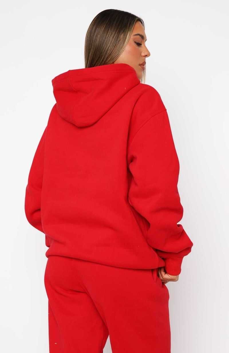 White Fox Decade Classics Varsity Oversized Hoodie Red | DOUGKT-635