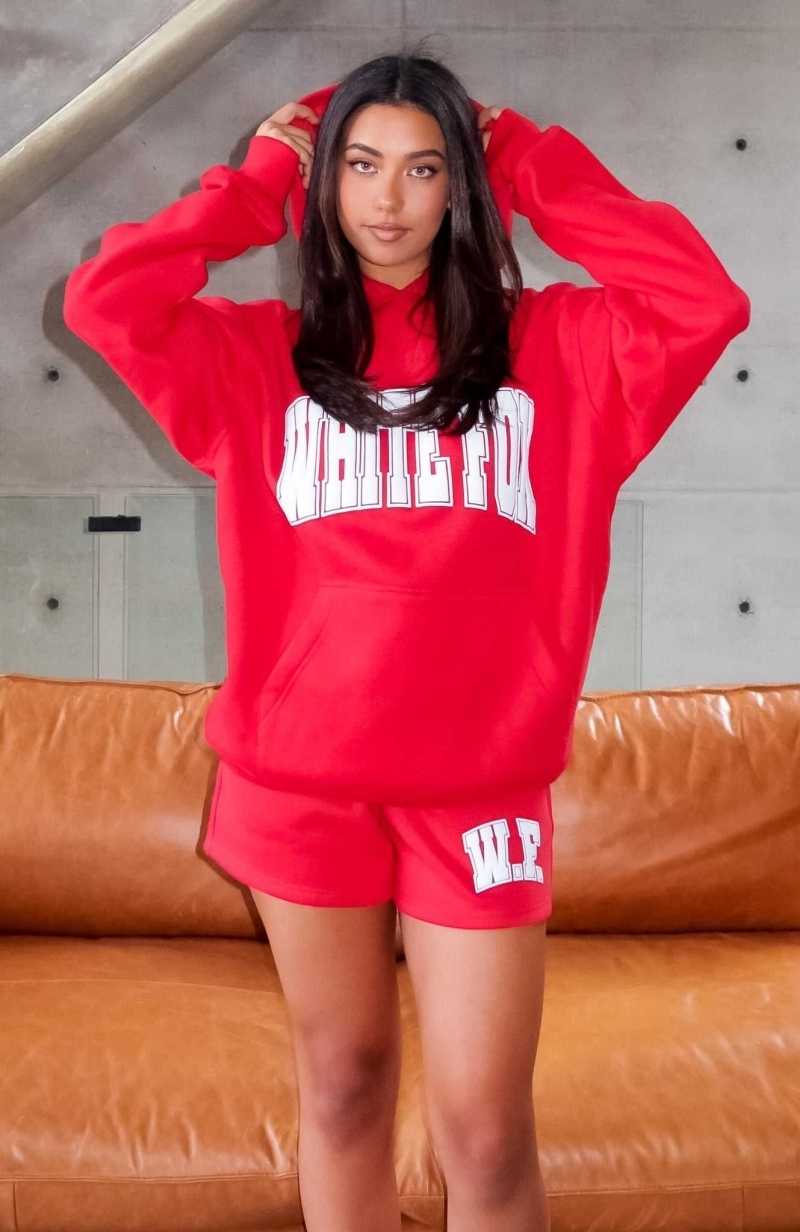 White Fox Decade Classics Varsity Oversized Hoodie Red | DOUGKT-635