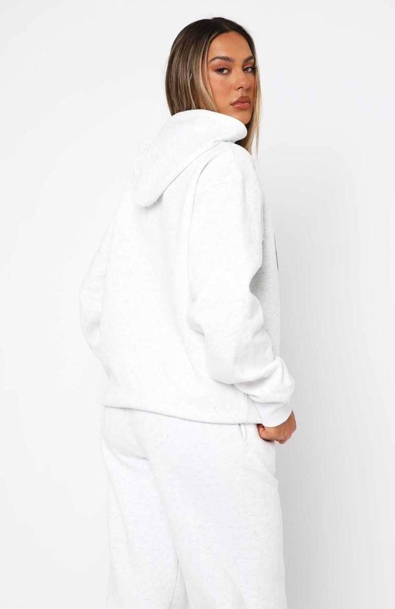 White Fox Decade Classics Varsity Oversized Hoodie Grey Marle | BZXLQD-397