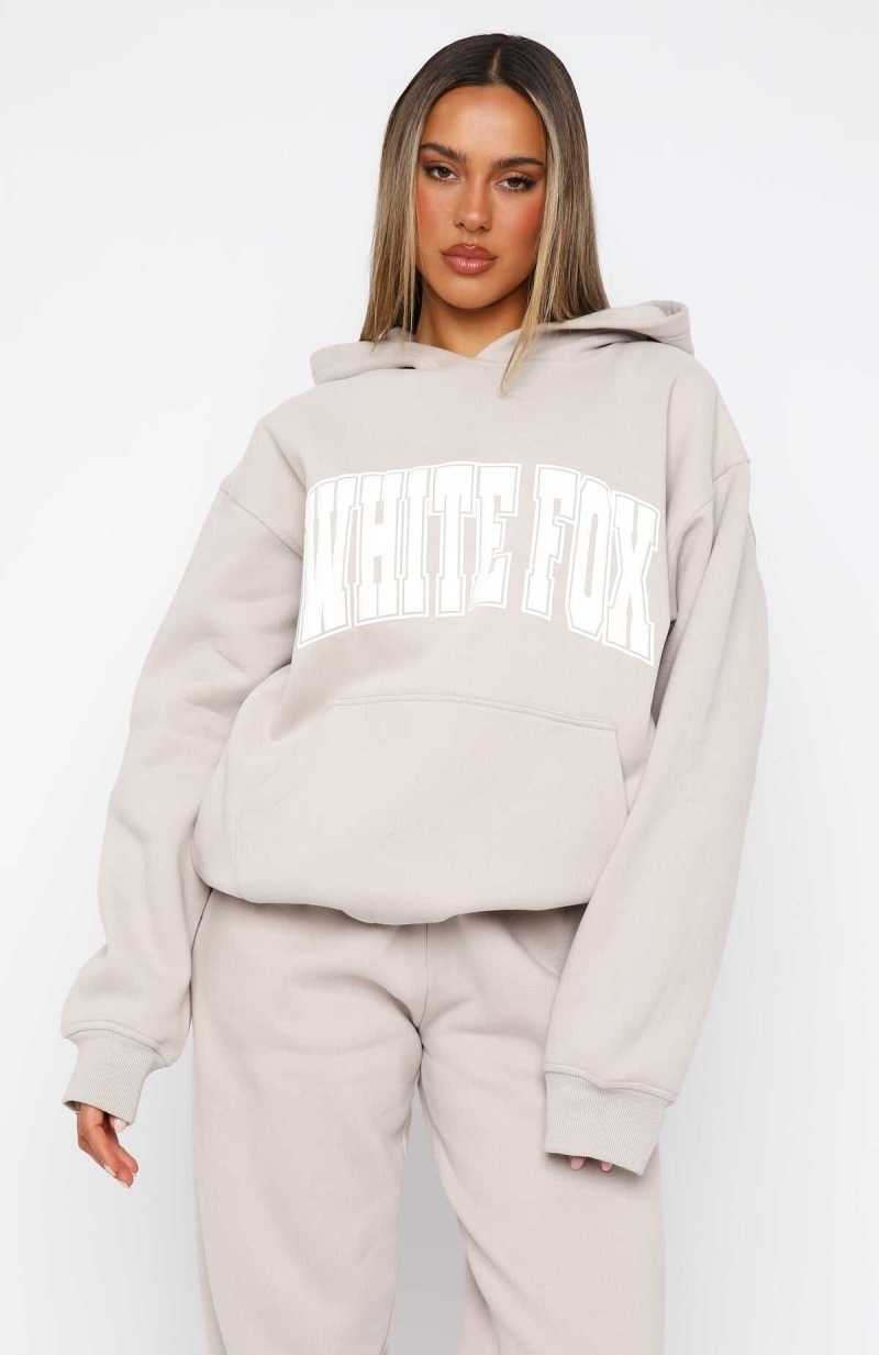 White Fox Decade Classics Varsity Oversized Hoodie Moon | TWLGCZ-203