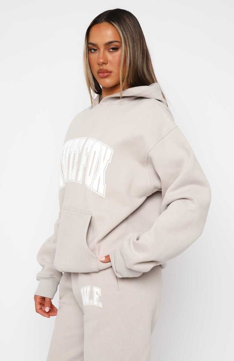 White Fox Decade Classics Varsity Oversized Hoodie Moon | TWLGCZ-203