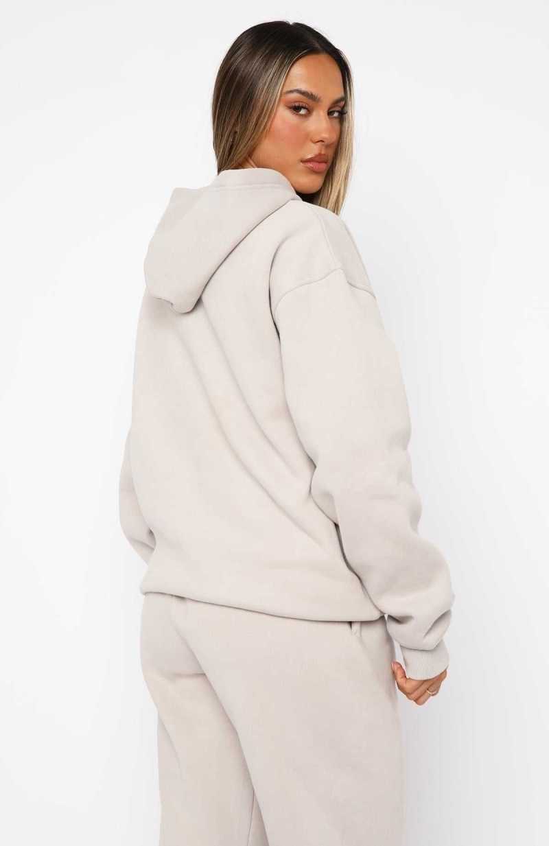 White Fox Decade Classics Varsity Oversized Hoodie Moon | TWLGCZ-203