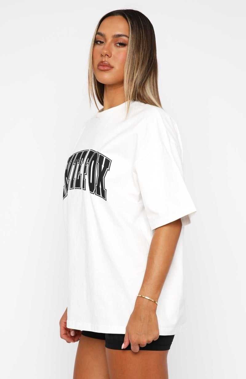 White Fox Decade Classics Varsity Oversized Tee White | MSWRYA-879