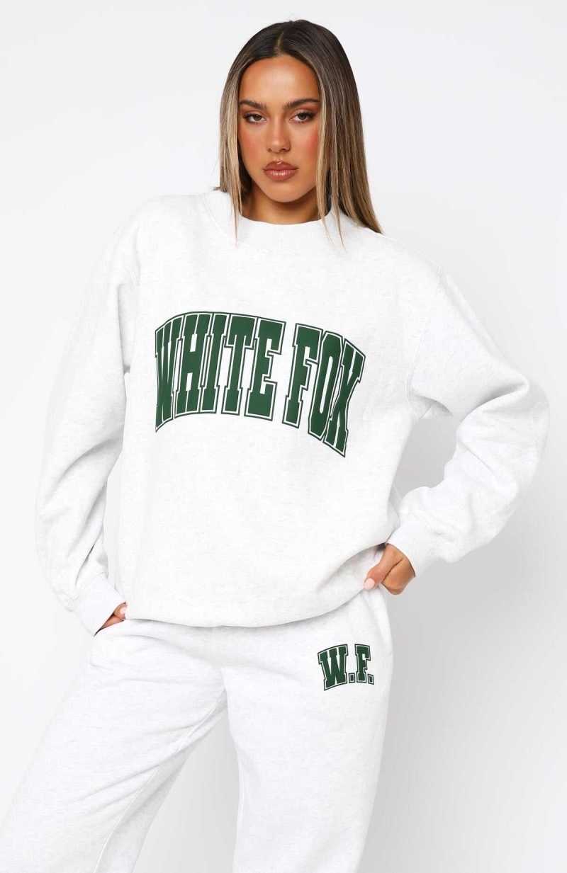 White Fox Decade Classics Varsity Oversized Sweater Grey Marle | PCHBOE-734