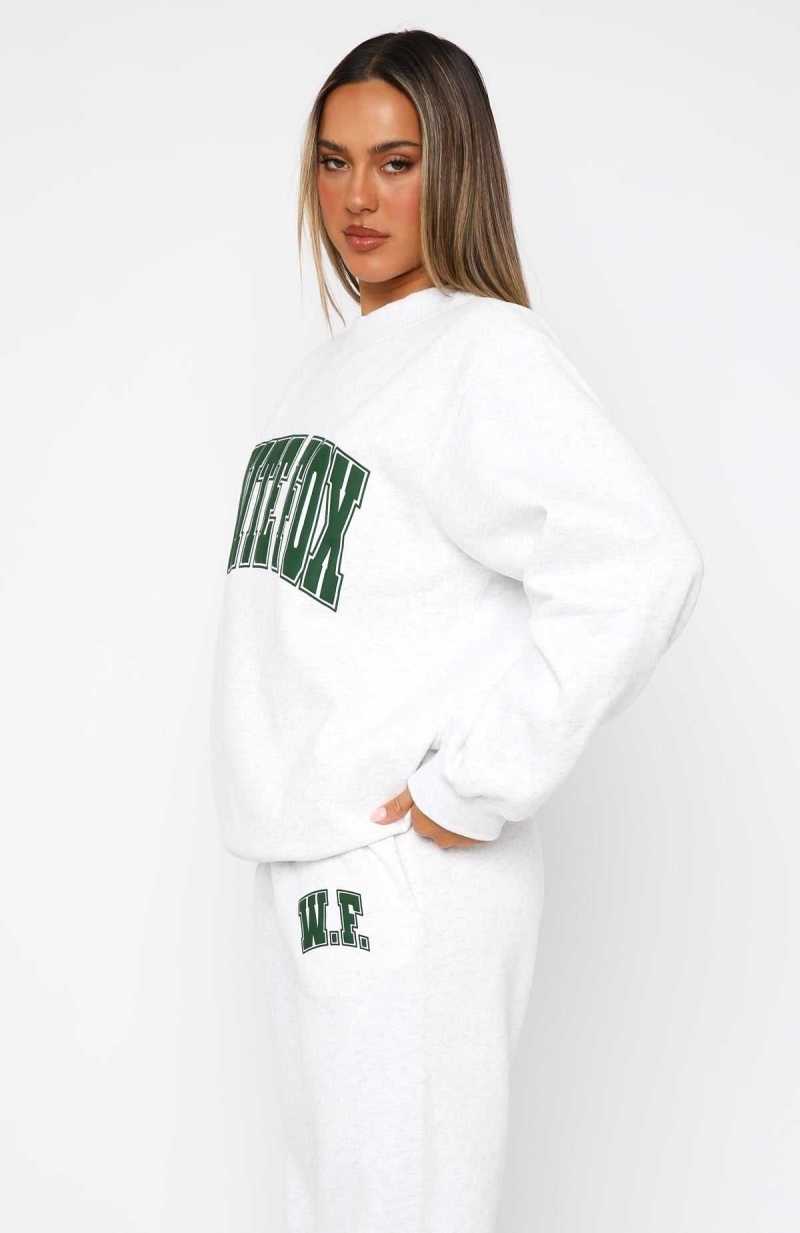 White Fox Decade Classics Varsity Oversized Sweater Grey Marle | PCHBOE-734