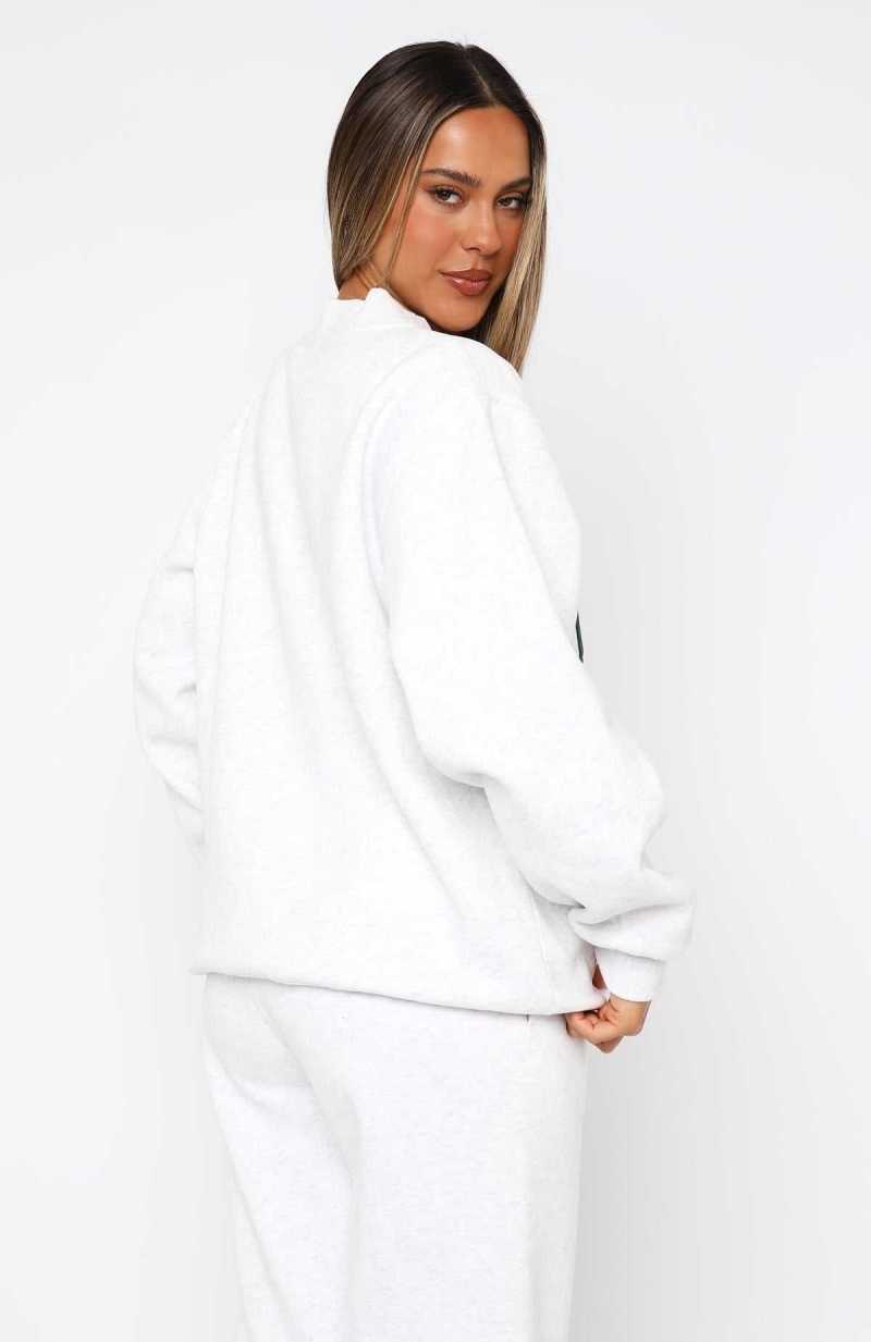 White Fox Decade Classics Varsity Oversized Sweater Grey Marle | PCHBOE-734