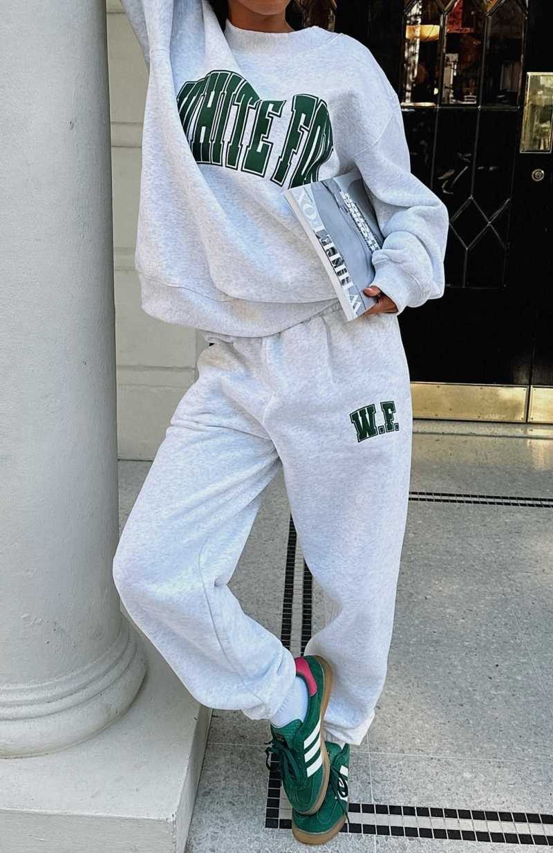 White Fox Decade Classics Varsity Sweatpants Grey Marle | WDPYJL-458