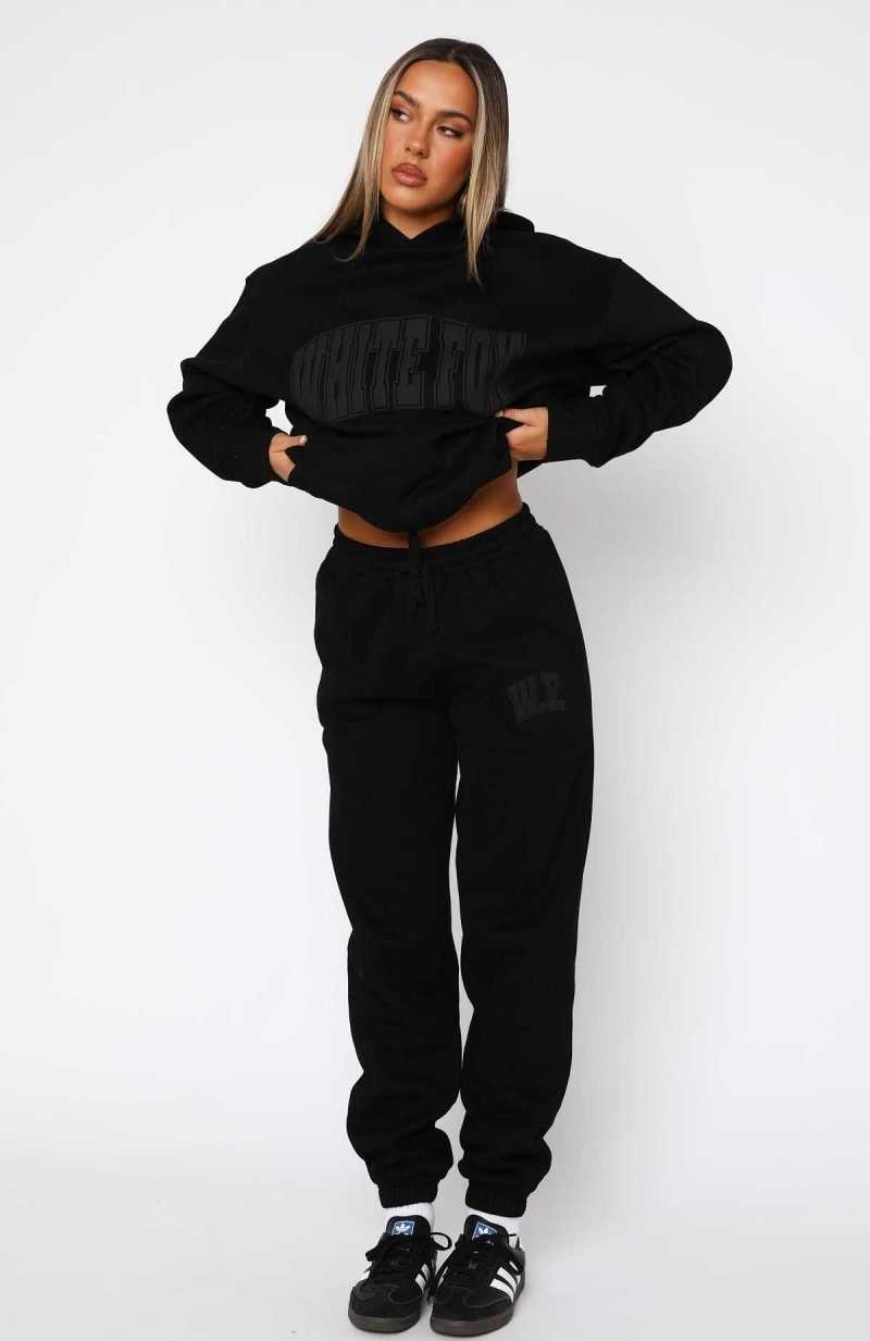 White Fox Decade Classics Varsity Sweatpants Black | VHSWZO-302