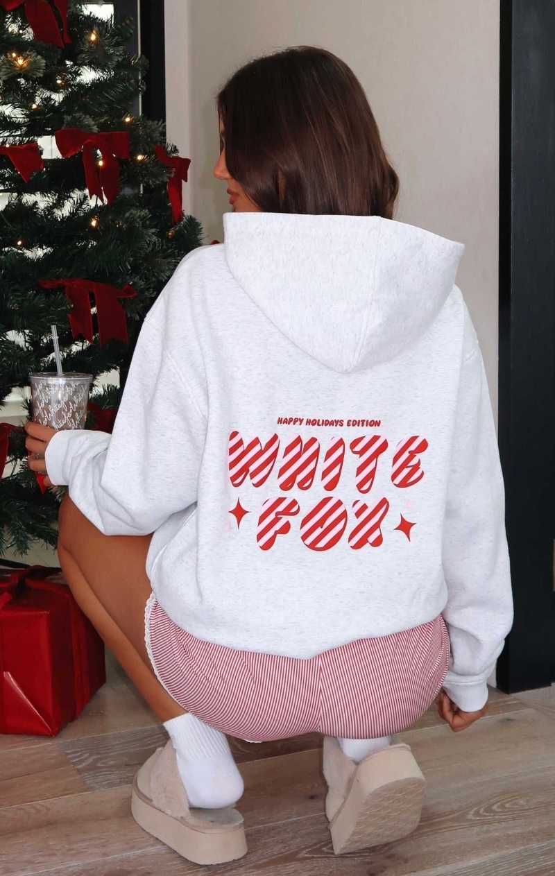 White Fox Deck The Halls Oversized Hoodie Grey Marle | QTUHJN-748