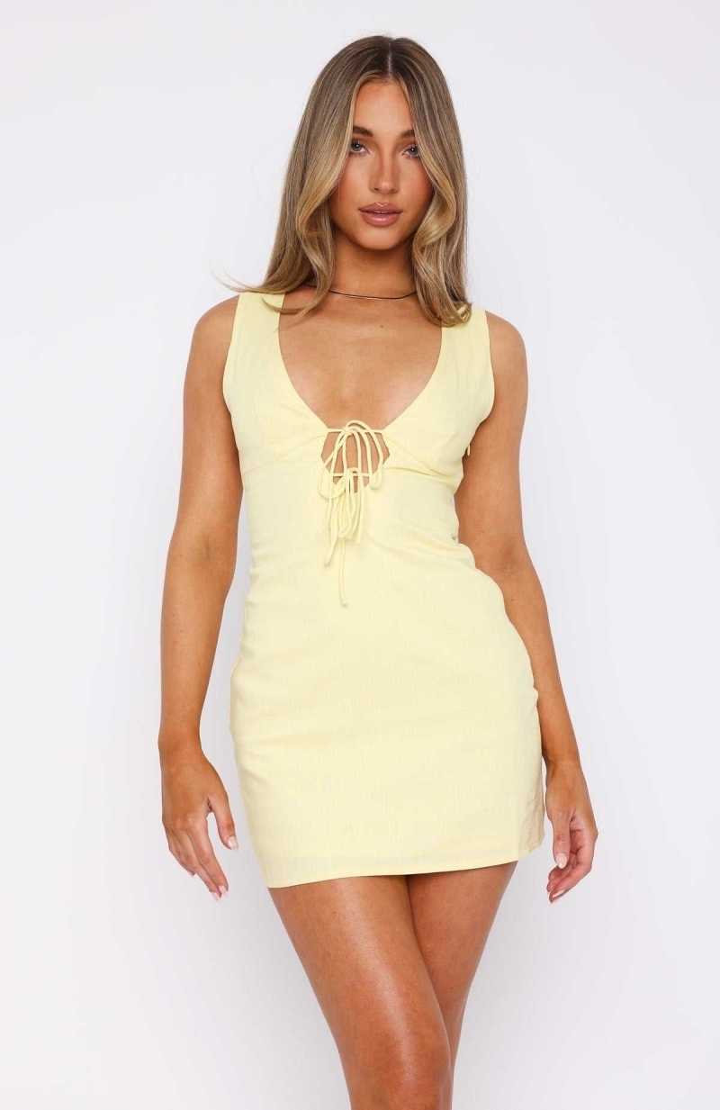 White Fox Dedicated To You Mini Dress Lemon | FYZWNA-019