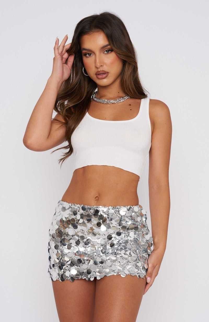 White Fox Disco Fever Mini Skirt Silver | DVUNEQ-329